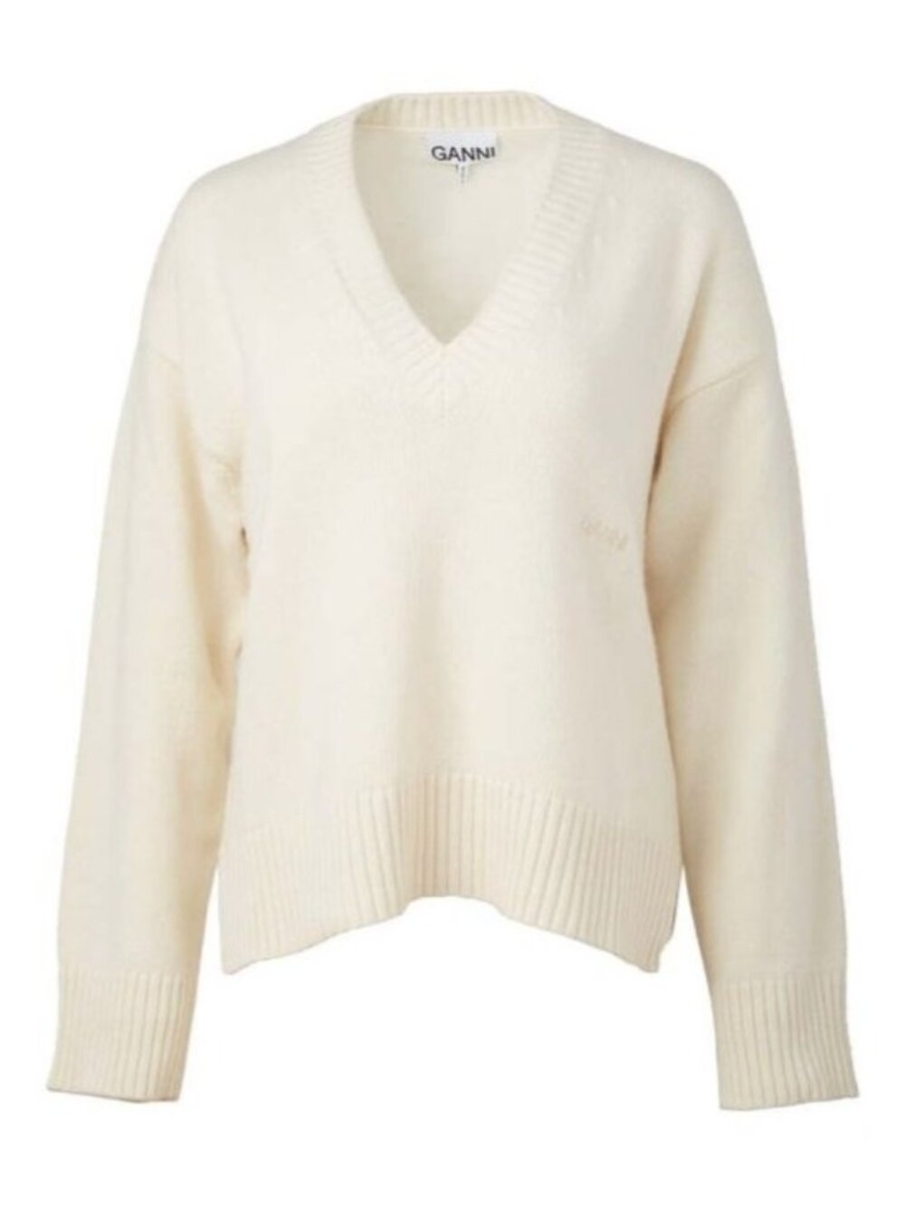 GANNI V Neck Sweater Ivory Size X Small